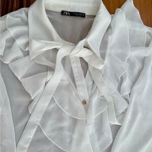 Zara White Ruffled Women's Top